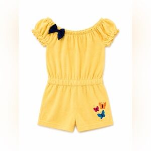 Absorba Yellow Terry Girls' Butterfly Towel Romper with Navy Bow
